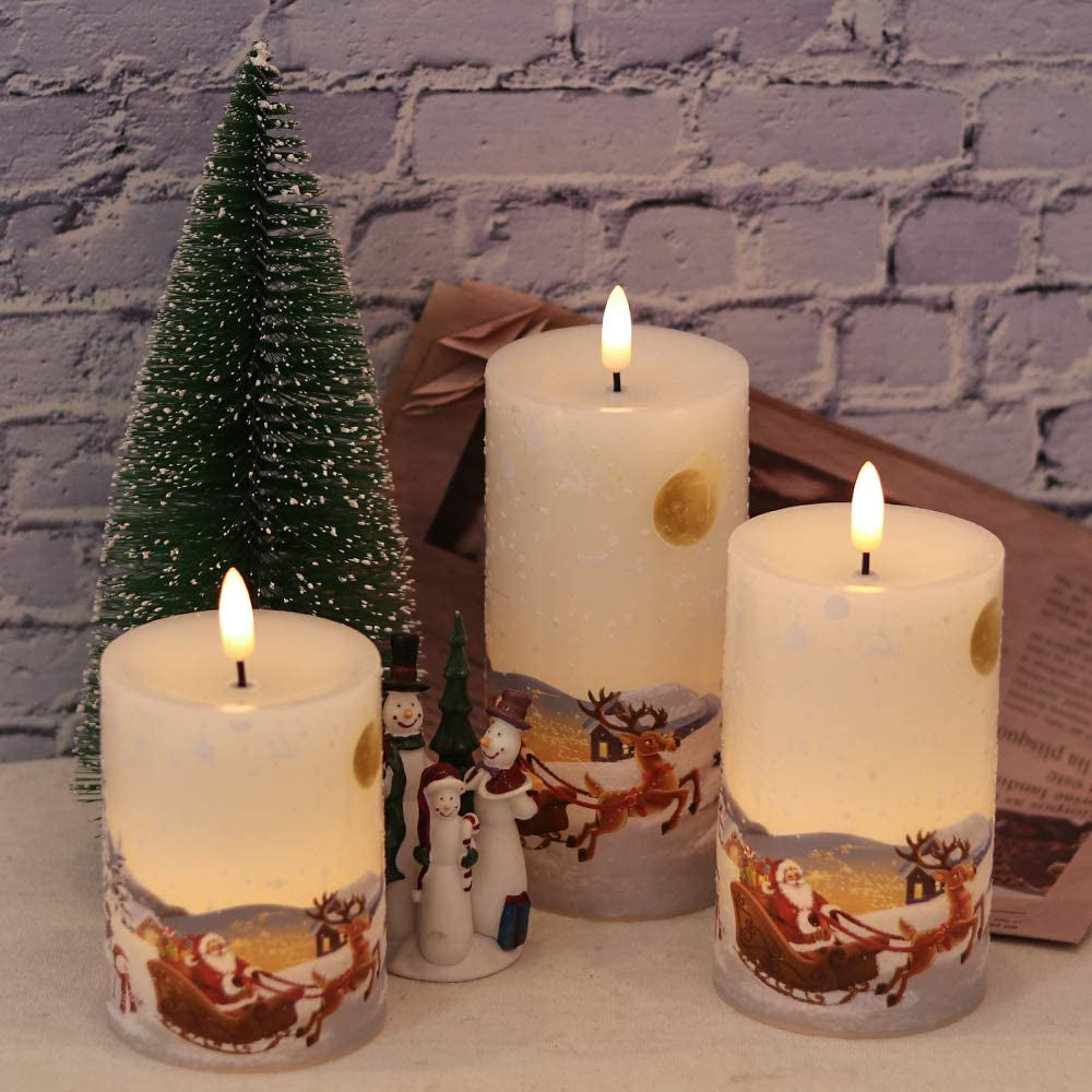 Set of 3 Flameless Flickering  3D Decorative LED Candles-Sparklie Lights