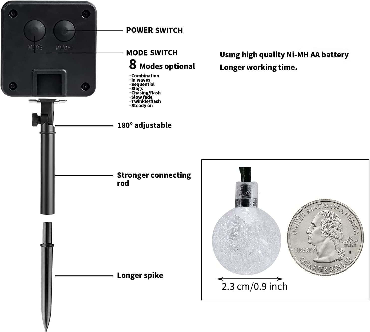 Solar String Lights Outdoor 60 Led 35.6 Feet Crystal Globe Lights with 8 Lighting Modes,-Sparklie Lights