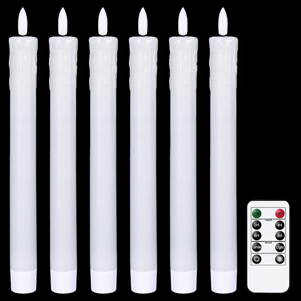 Flameless Taper Candles Flickering with 10-Key Remote, Battery Operated Led Warm 3D Wick Light Window Candles Real Wax-Sparklie Lights