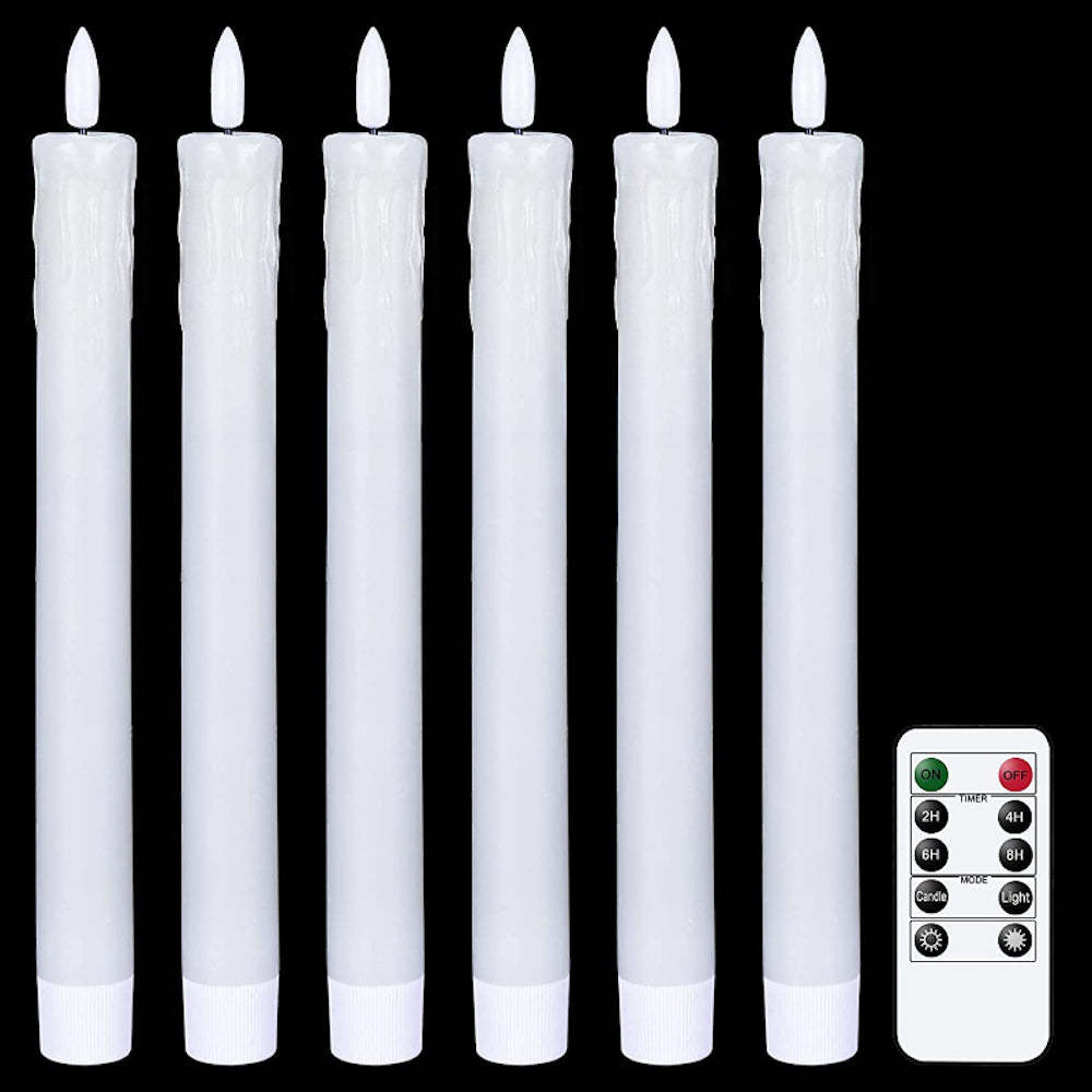 Flameless Taper Candles Flickering with 10-Key Remote, Battery Operated Led Warm 3D Wick Light Window Candles Real Wax-Sparklie Lights