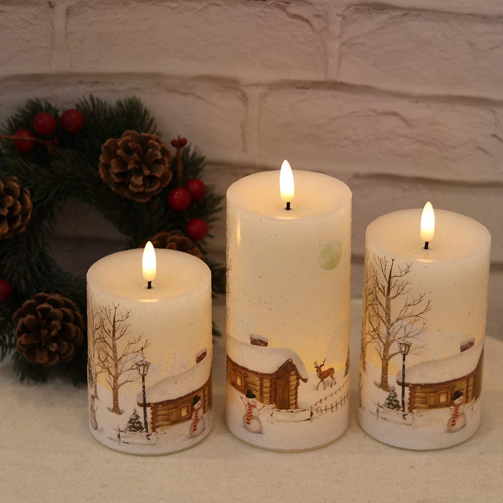 Set of 3 Flameless Flickering  3D Decorative LED Candles-Sparklie Lights