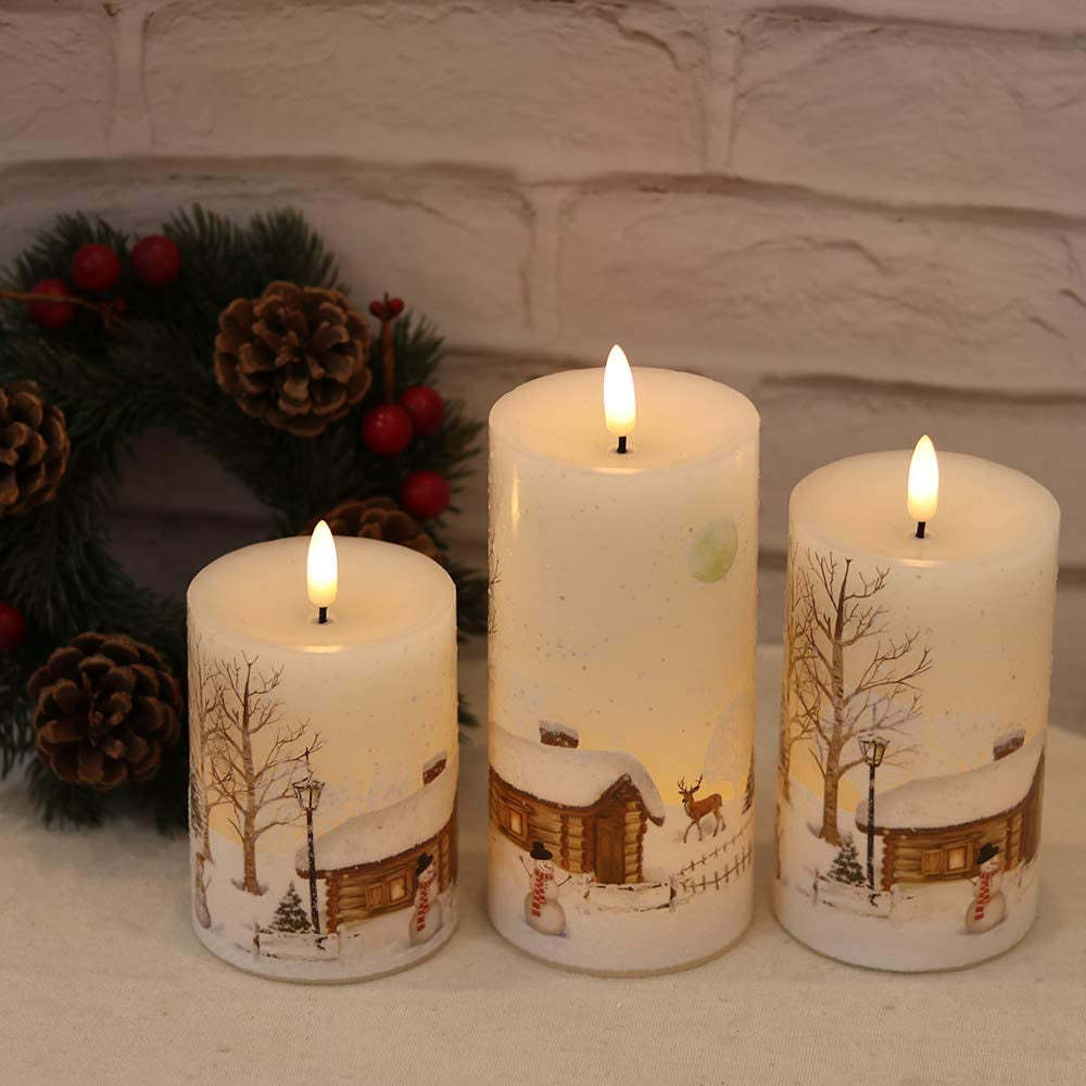 Set of 3 Flameless Flickering  3D Decorative LED Candles-Sparklie Lights