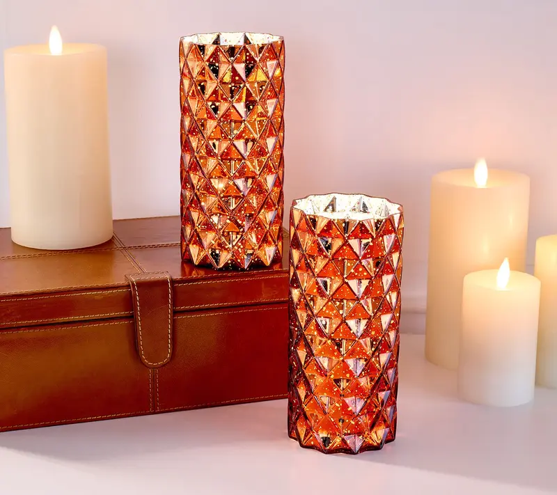 Set of 2 Diamond Glass Illuminated Hurricanes