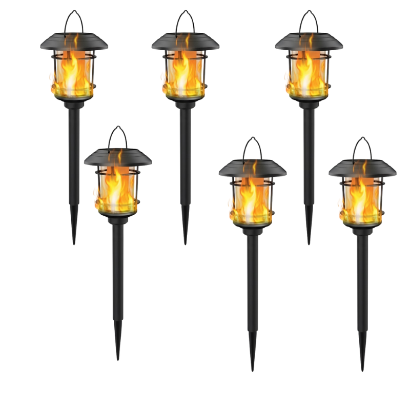Pack Of 6 Christmas Solar Flame Lights For Outdoor Decorations