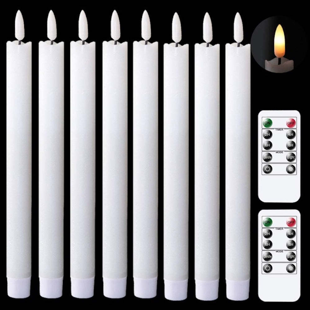 Flameless Taper Candles Flickering with 10-Key Remote, Battery Operated Led Warm 3D Wick Light Window Candles Real Wax-Sparklie Lights