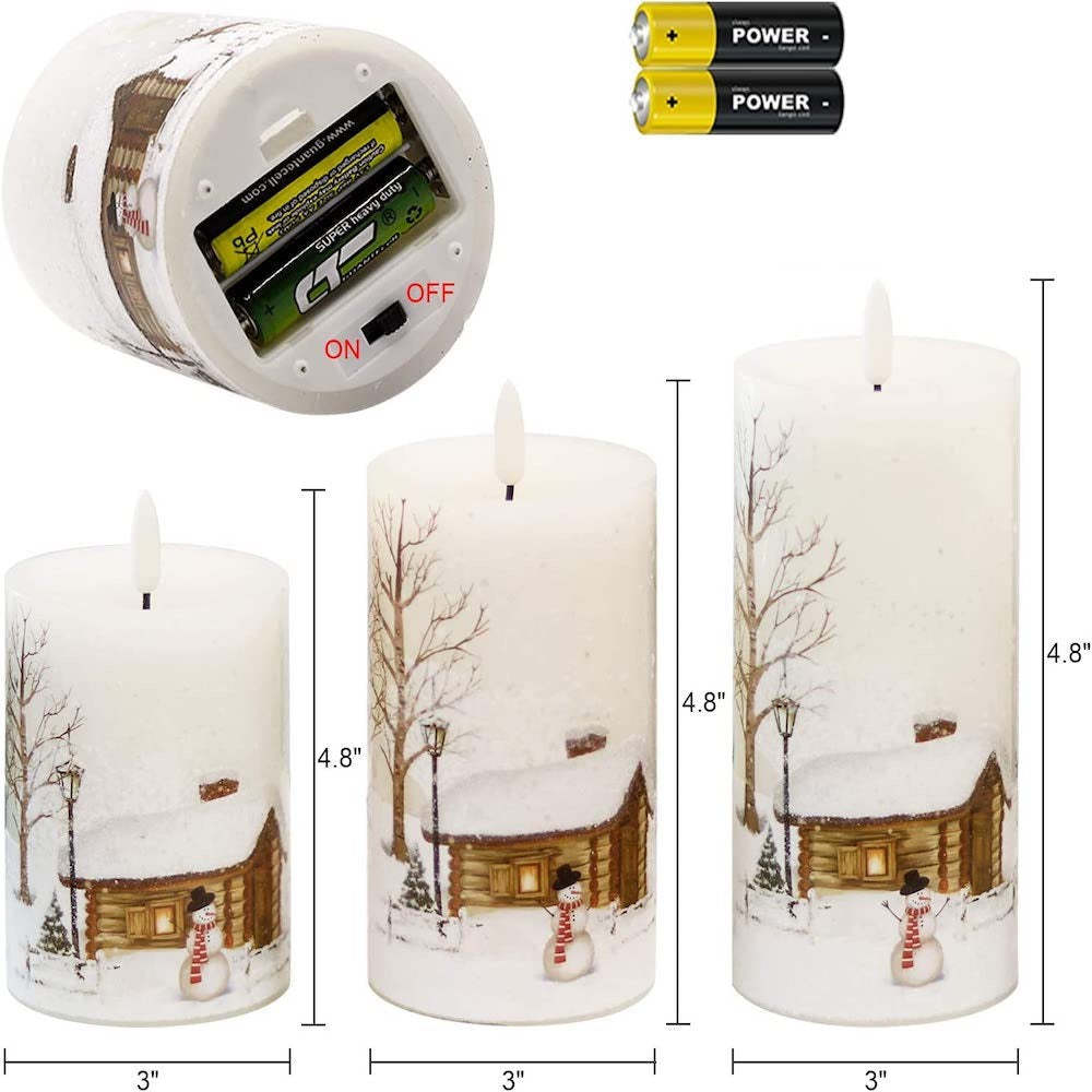 Set of 3 Flameless Flickering  3D Decorative LED Candles-Sparklie Lights