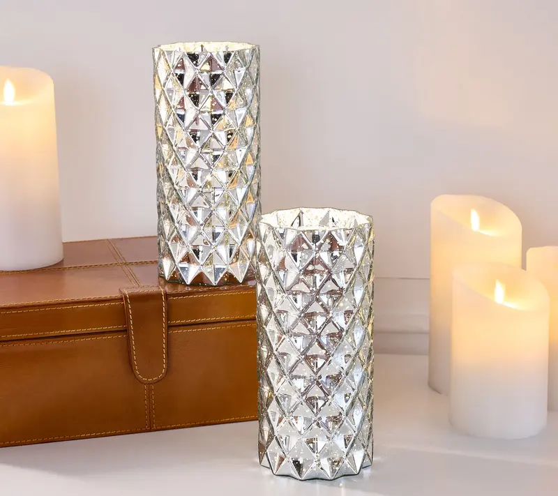 Set of 2 Diamond Glass Illuminated Hurricanes