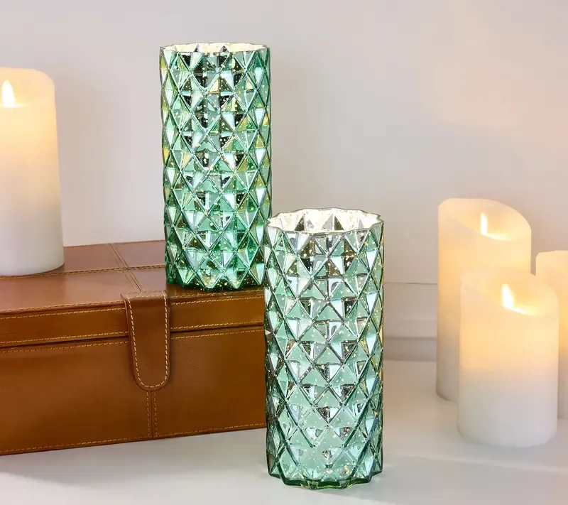 Set of 2 Diamond Glass Illuminated Hurricanes