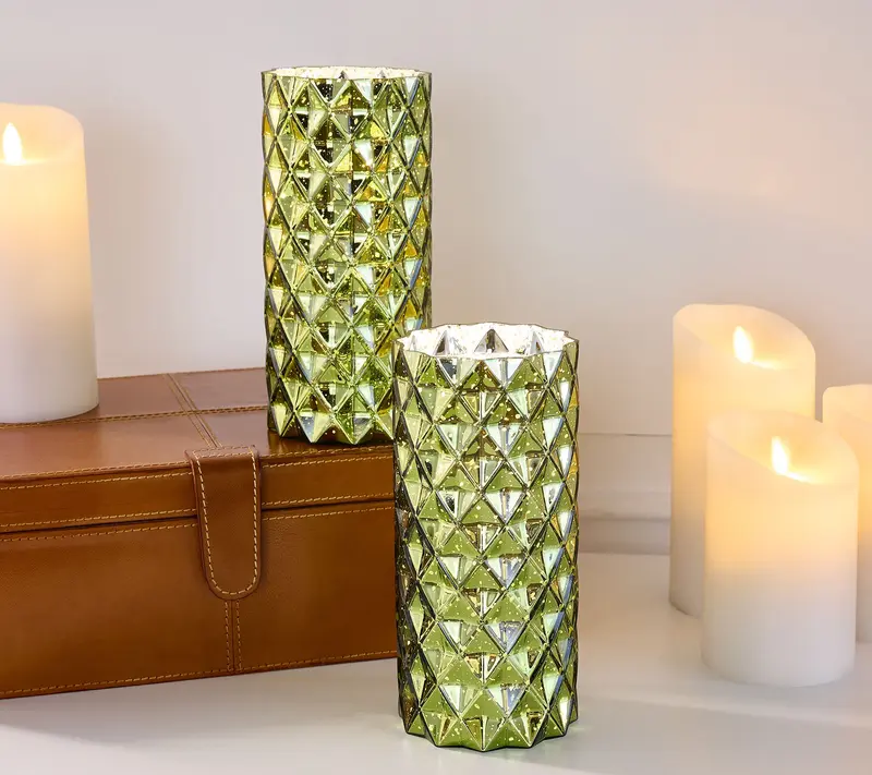 Set of 2 Diamond Glass Illuminated Hurricanes