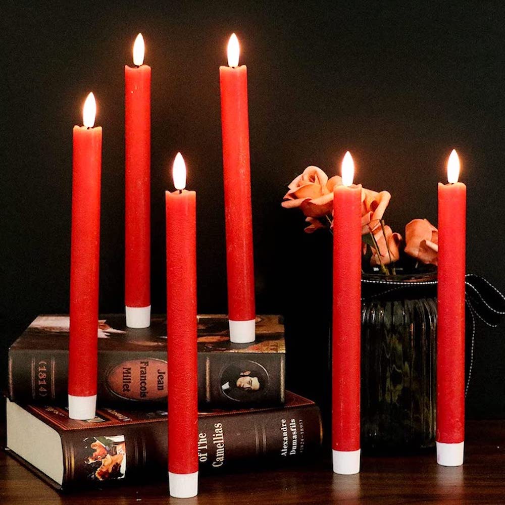 Flameless Taper Candles Flickering with 10-Key Remote, Battery Operated Led Warm 3D Wick Light Window Candles Real Wax-Sparklie Lights