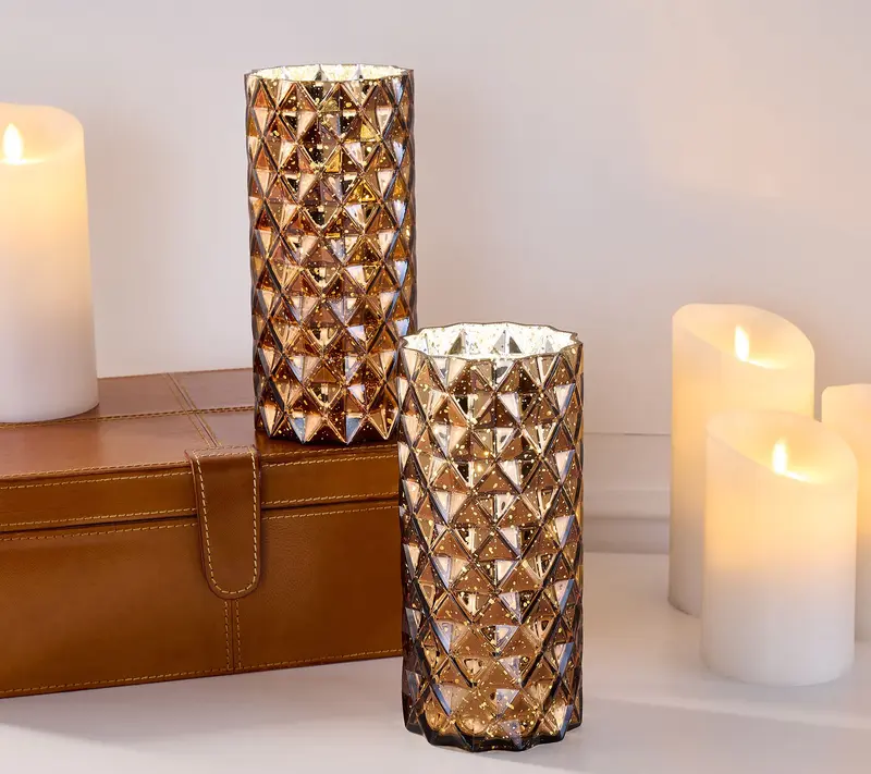 Set of 2 Diamond Glass Illuminated Hurricanes