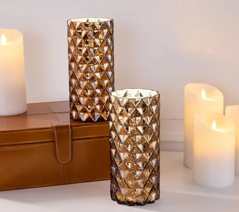 Set of 2 Diamond Glass Illuminated Hurricanes