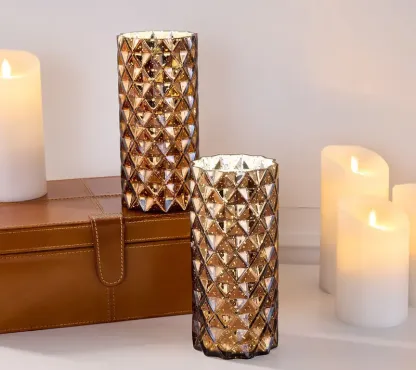 Set of 2 Diamond Glass Illuminated Hurricanes