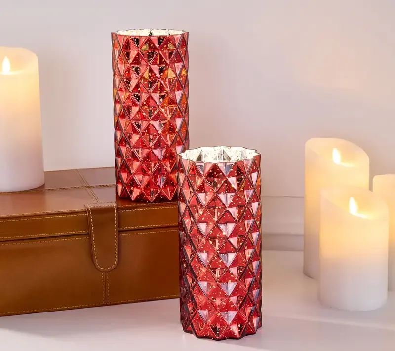 Set of 2 Diamond Glass Illuminated Hurricanes