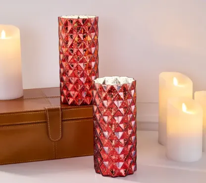 Set of 2 Diamond Glass Illuminated Hurricanes