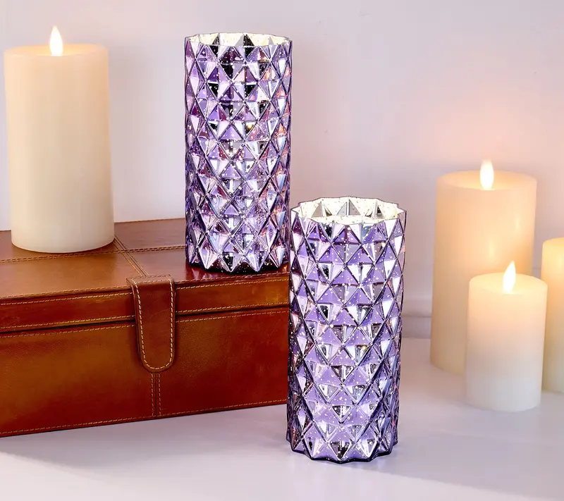 Set of 2 Diamond Glass Illuminated Hurricanes