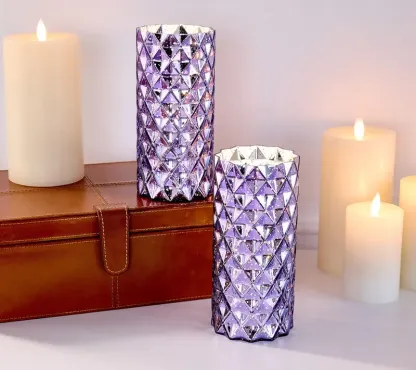 Set of 2 Diamond Glass Illuminated Hurricanes