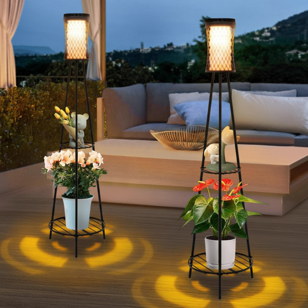 2 Pack Of Outdoor Solar Floor Lamps with USB Charging