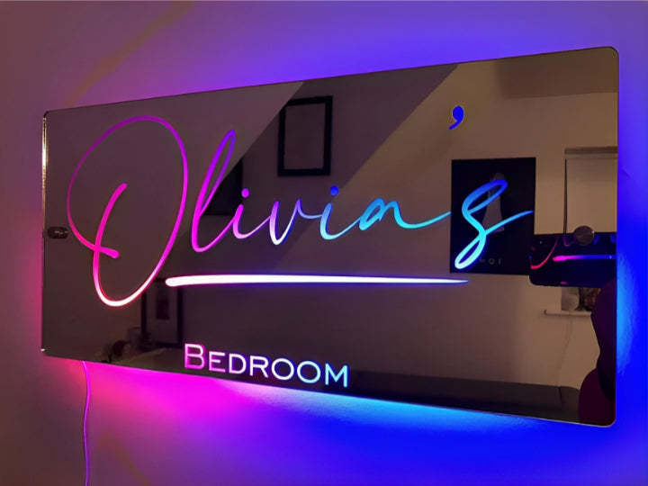 Personalized Handmade LED Illuminated Mirror Sign Light Up Bedroom Name Display-Sparklie Lights