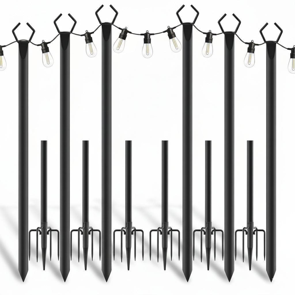 Outdoor Metal String Light Poles Set