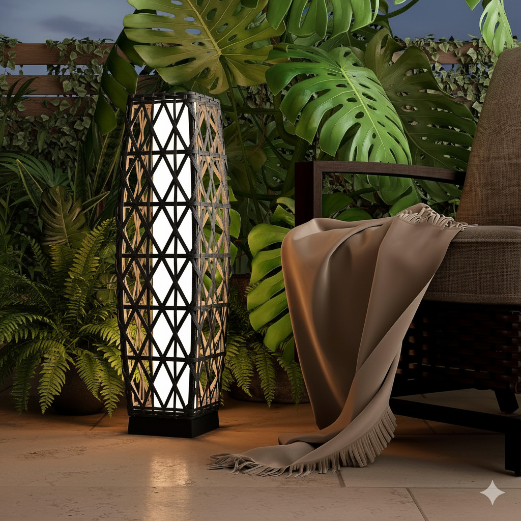 Outdoor Solar Wicker Floor Lamp