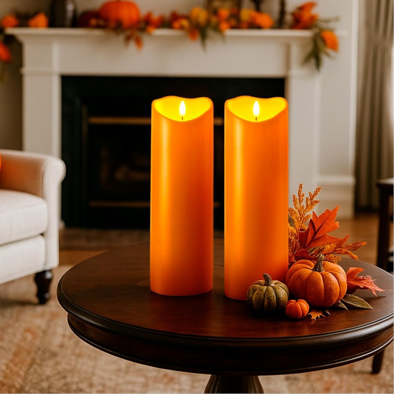 Halloween Orange Flameless Candles Battery Operated With Remote Control And Timer