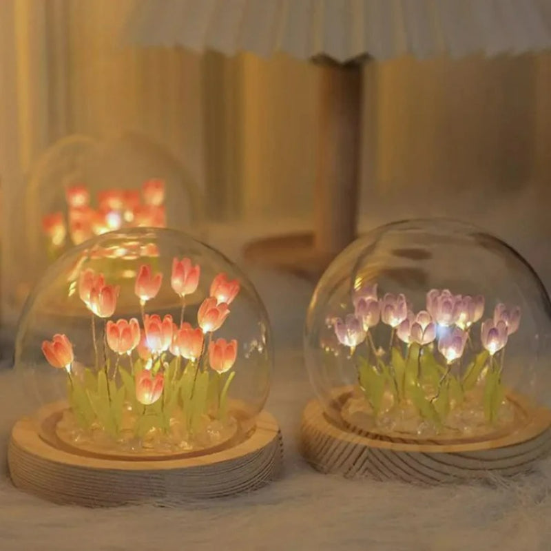 Glass Dome Tulip Lamp-LED Solar Fairy Lights