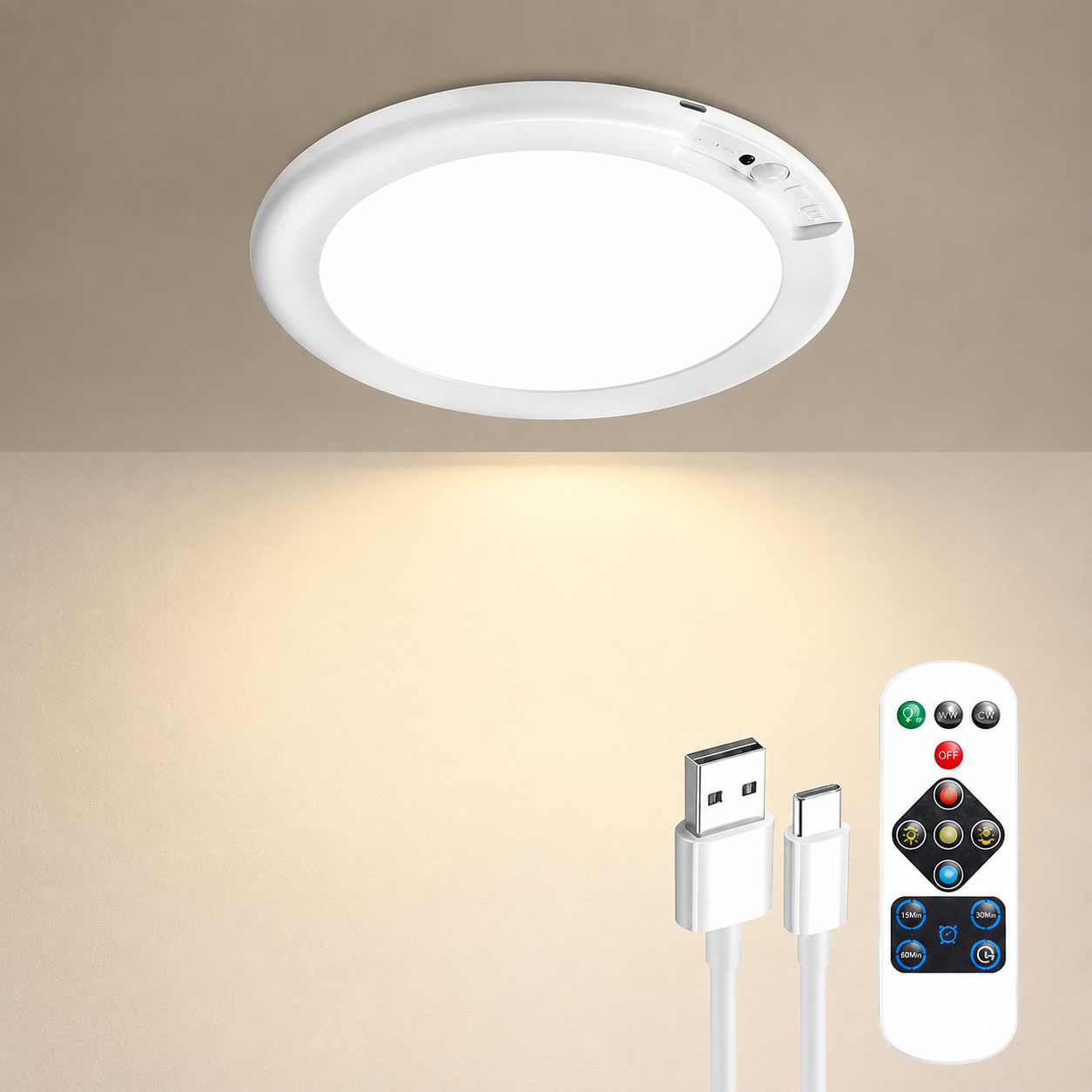 Rechargeable Wireless Motion Sensor Ceiling Light With Remote