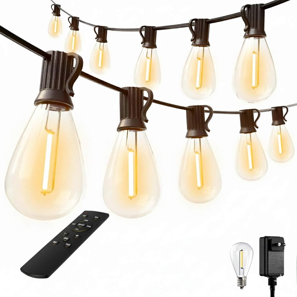 LED Outdoor String Lights With Remote Shatterproof Bulbs Waterproof And Dimmable Patio Lights