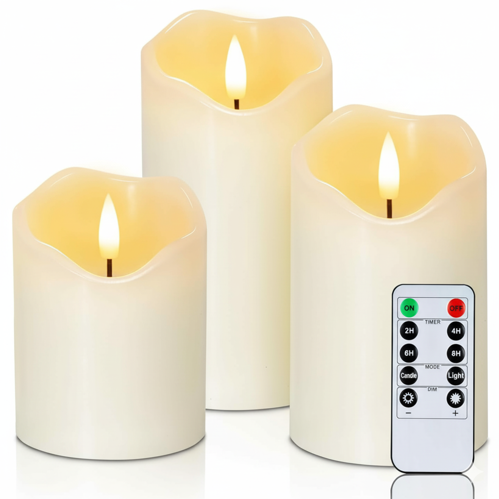 LED Pillar Flameless Candles Battery Operated With Remote Control And Timer