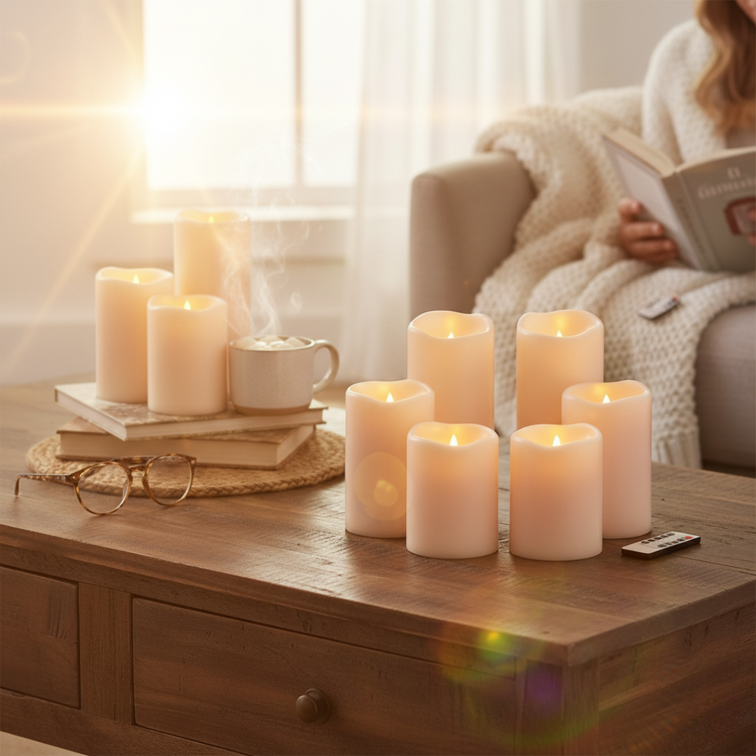 Outdoor Indoor Pillars Battery Operated Flickering Candles