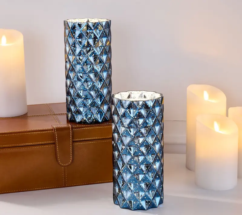 Set of 2 Diamond Glass Illuminated Hurricanes