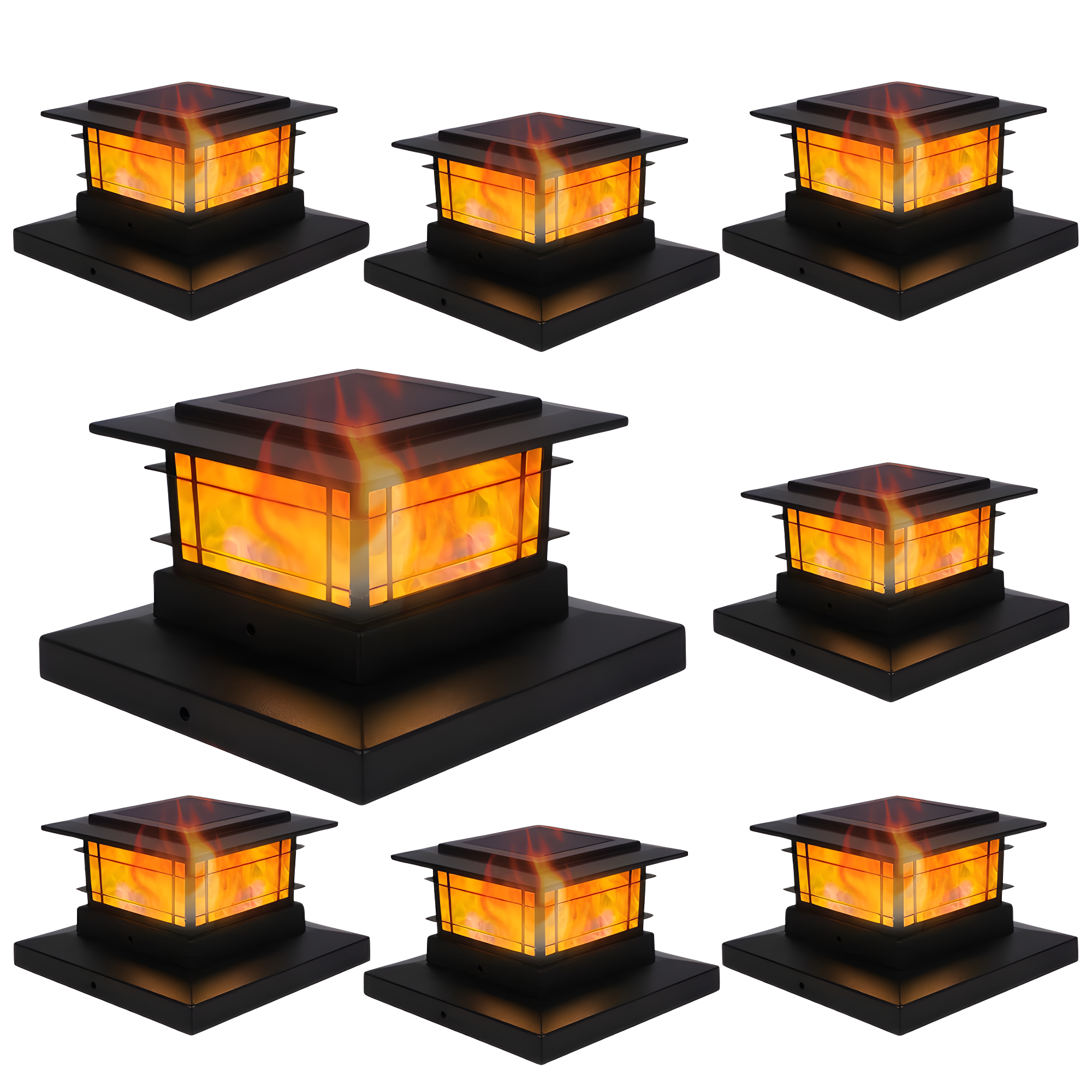 Solar Flickering Flame Post Cap Lights For Outdoor Fence