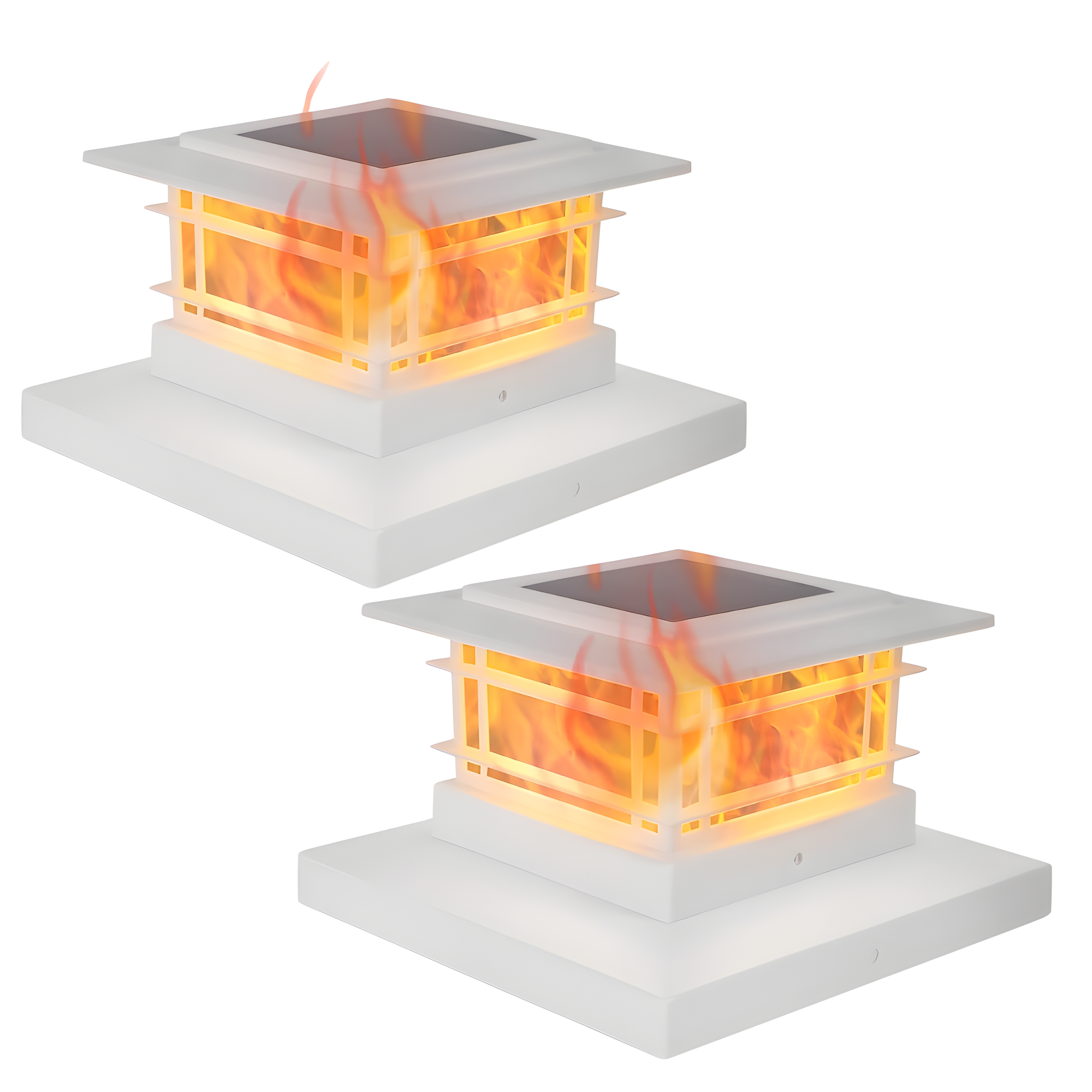 Solar Flickering Flame Post Cap Lights For Outdoor Fence