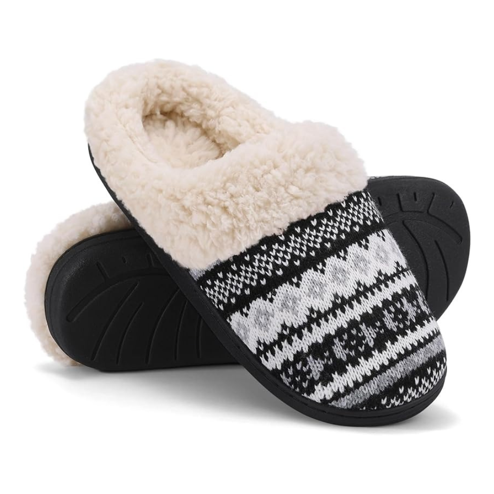 Wool Like Knit Slippers For Women With Memory Foam And Flexible Soles