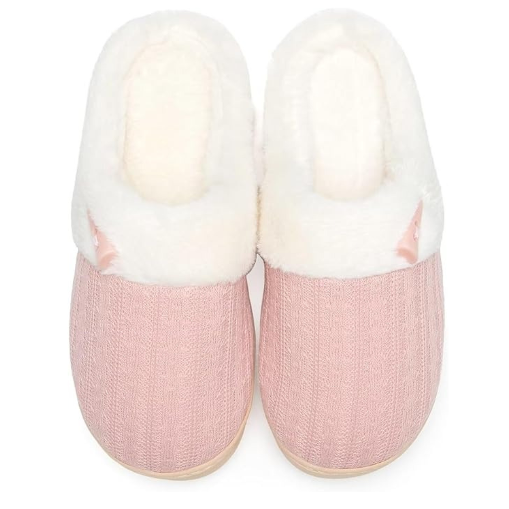 Slip On Fuzzy Slippers With Memory Foam And Plush Lining For Women