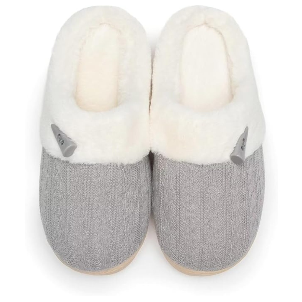 Slip On Fuzzy Slippers With Memory Foam And Plush Lining For Women