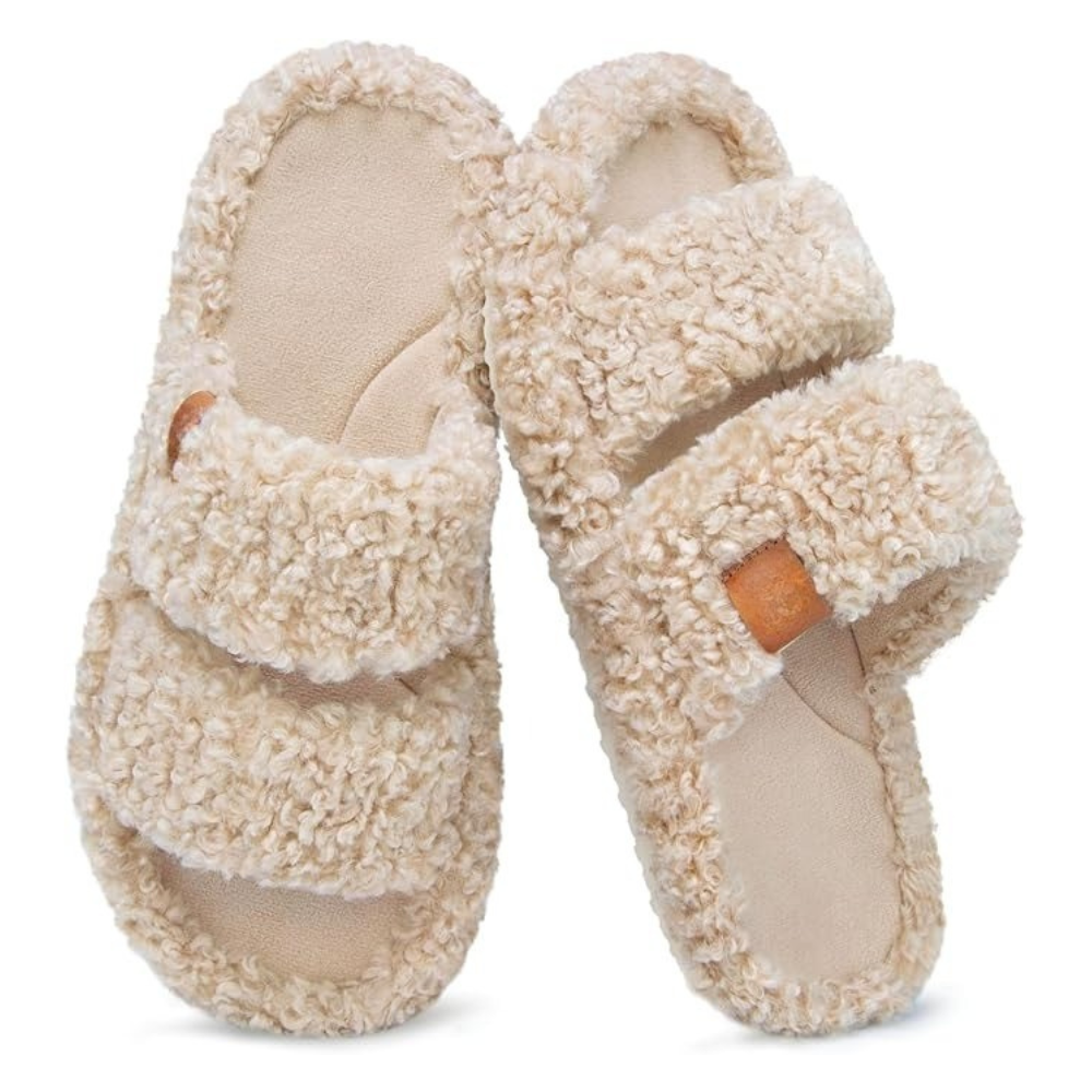 Womens Fuzzy Open Slippers