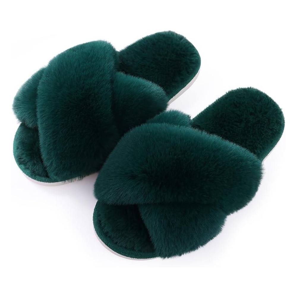 Fuzzy Cross Band Memory Foam Slippers For Indoor Use