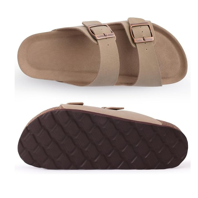 Cork Footbed Sandals With Adjustable Buckle And Non Slip Sole