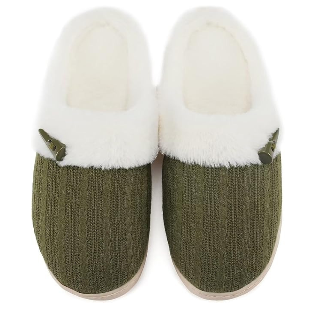 Slip On Fuzzy Slippers With Memory Foam And Plush Lining For Women