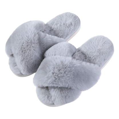 Fuzzy Cross Band Memory Foam Slippers For Indoor Use