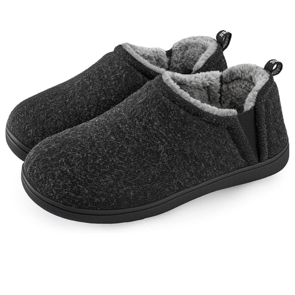 Mens Wool Felt Slip On Slippers Warm Memory Foam Indoor Shoes