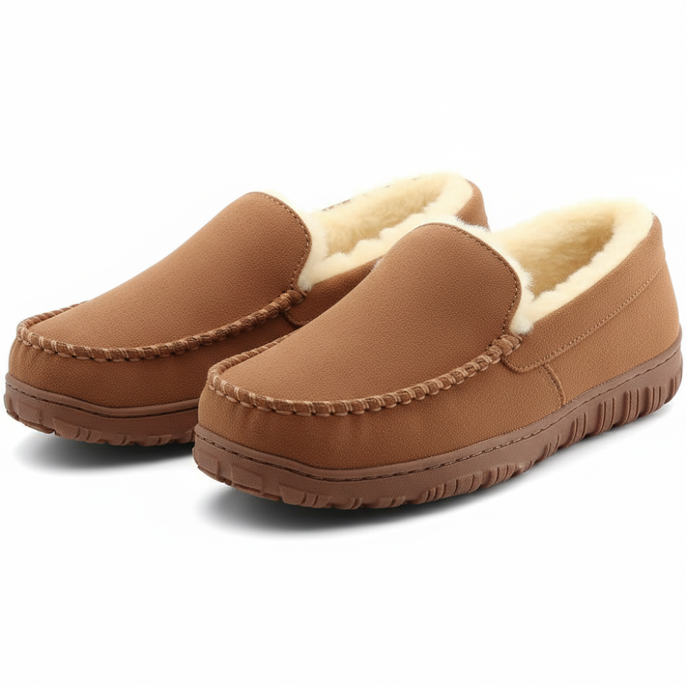 Mens Wool Felt Slip On Slippers Warm Memory Foam Indoor Shoes