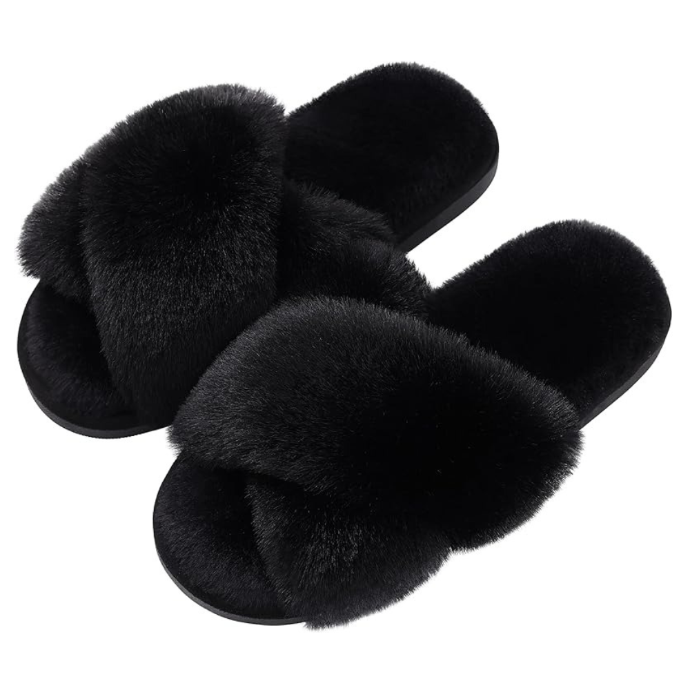 Fuzzy Cross Band Memory Foam Slippers For Indoor Use