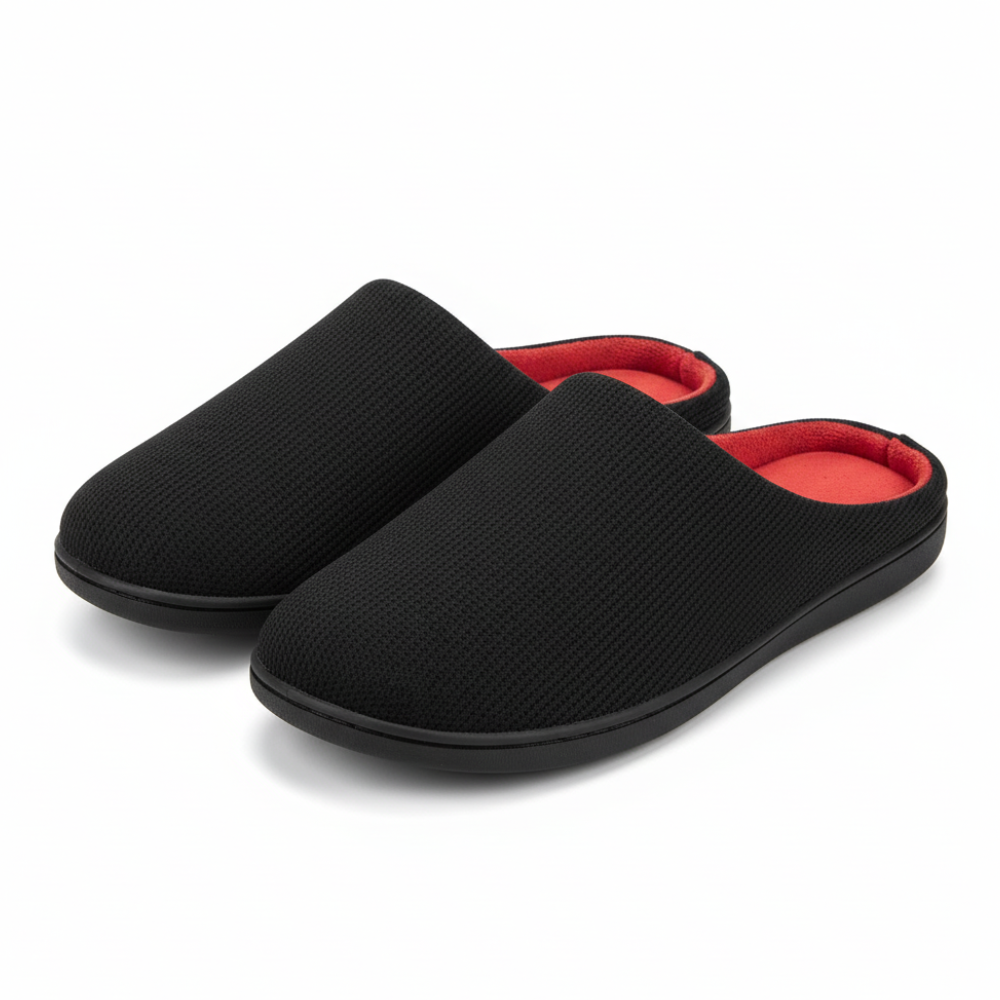 Mens Two Tone Memory Foam Indoor Slippers with Non Slip Sole