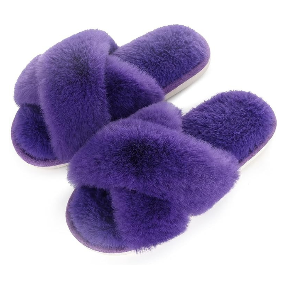 Fuzzy Cross Band Memory Foam Slippers For Indoor Use