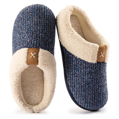 Womens Plush Faux Wool Memory Foam Slippers