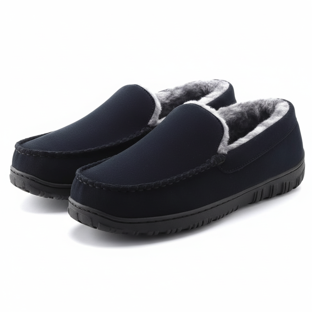Mens Wool Felt Slip On Slippers Warm Memory Foam Indoor Shoes