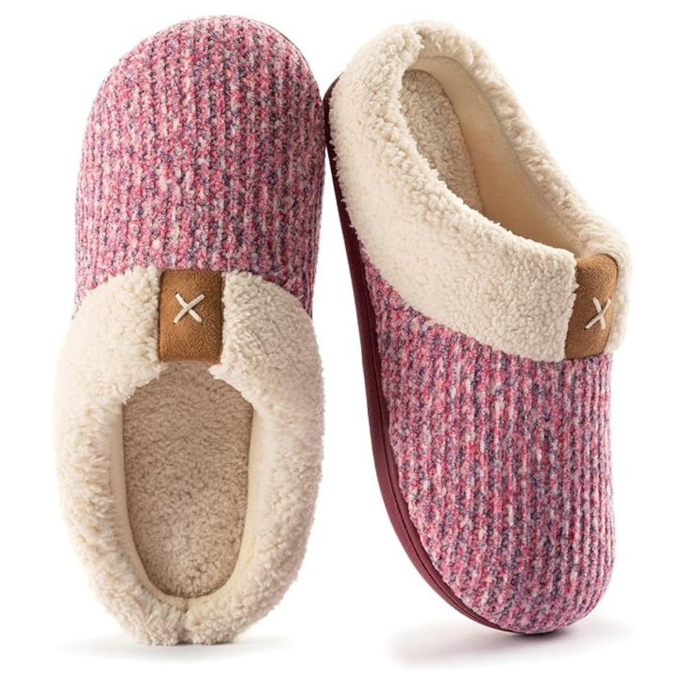 Womens Plush Faux Wool Memory Foam Slippers
